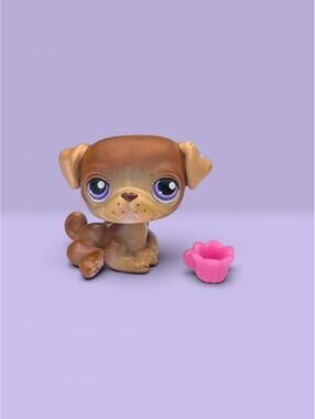 Littlest Pet Shop 2007 #133 Purple Eyes Pug LPS with Cup Accessory